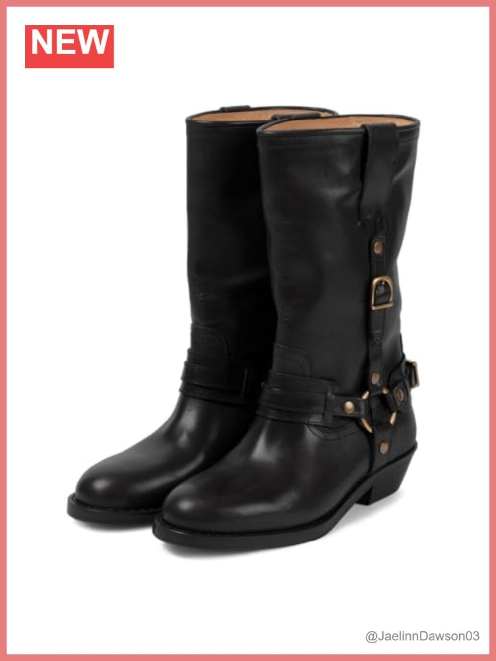 Womens Mid Calf Chunky Heel Motorcycle Boots Synthetic Round Toe Riding Booties